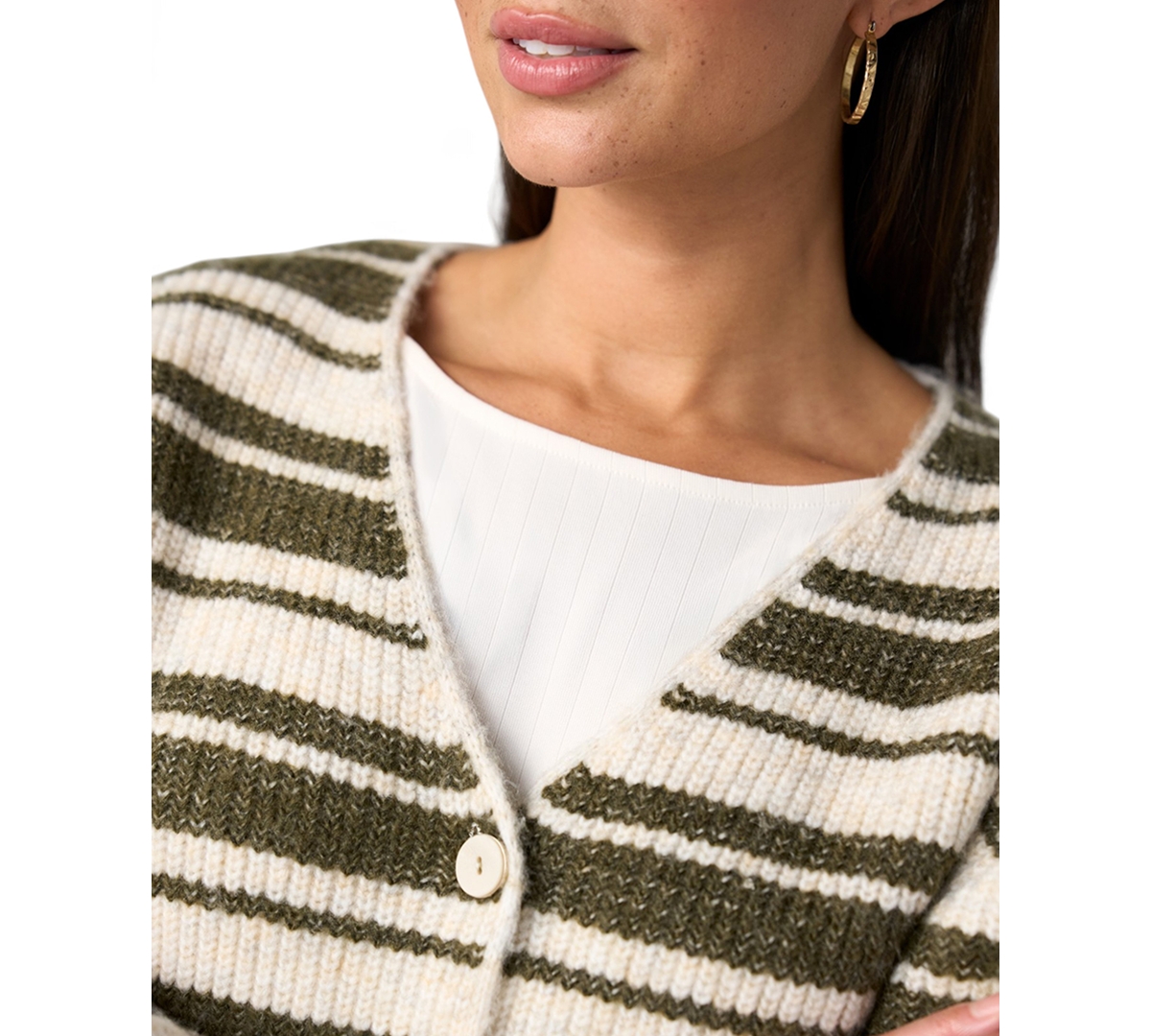 Liverpool Los Angeles Women's Long-Sleeve V-Neck Striped Cardigan