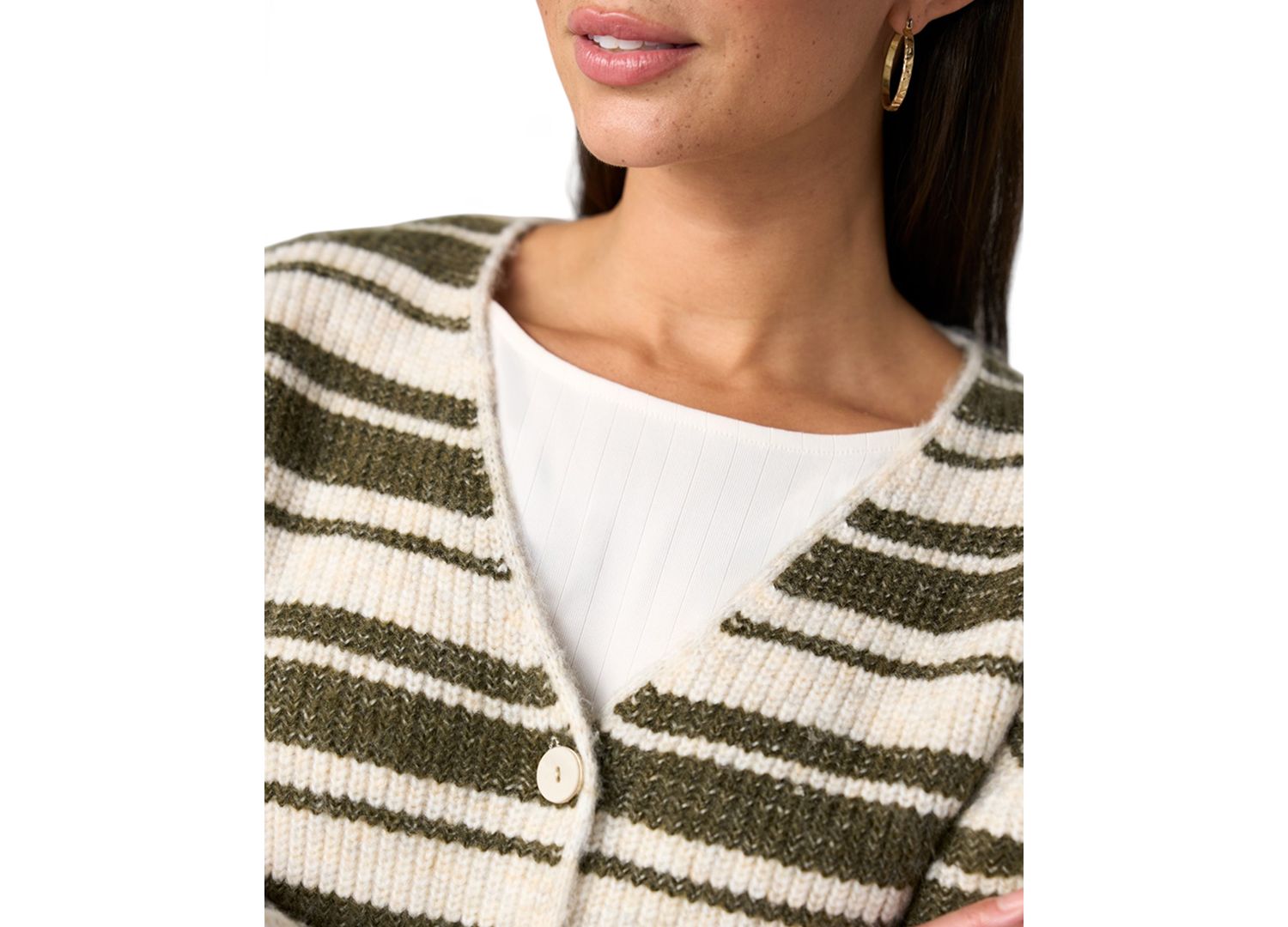 Women's Long-Sleeve V-Neck Striped Cardigan Sweater