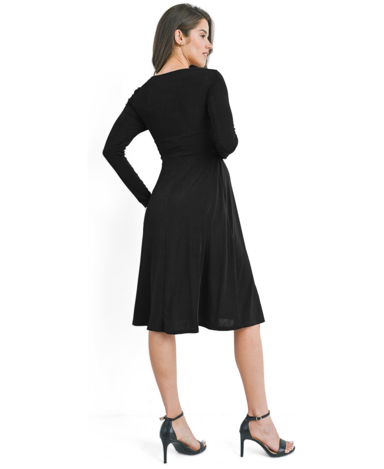 Maternity Nursing Surplice V-Neck Long-Sleeve Midi Dress