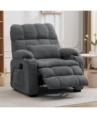 Oversized Power Recliner Chair, 150degree(s) Recline with Massage and Heat, Silent Motor, Terry Cloth Fabric, USB and Side Pockets