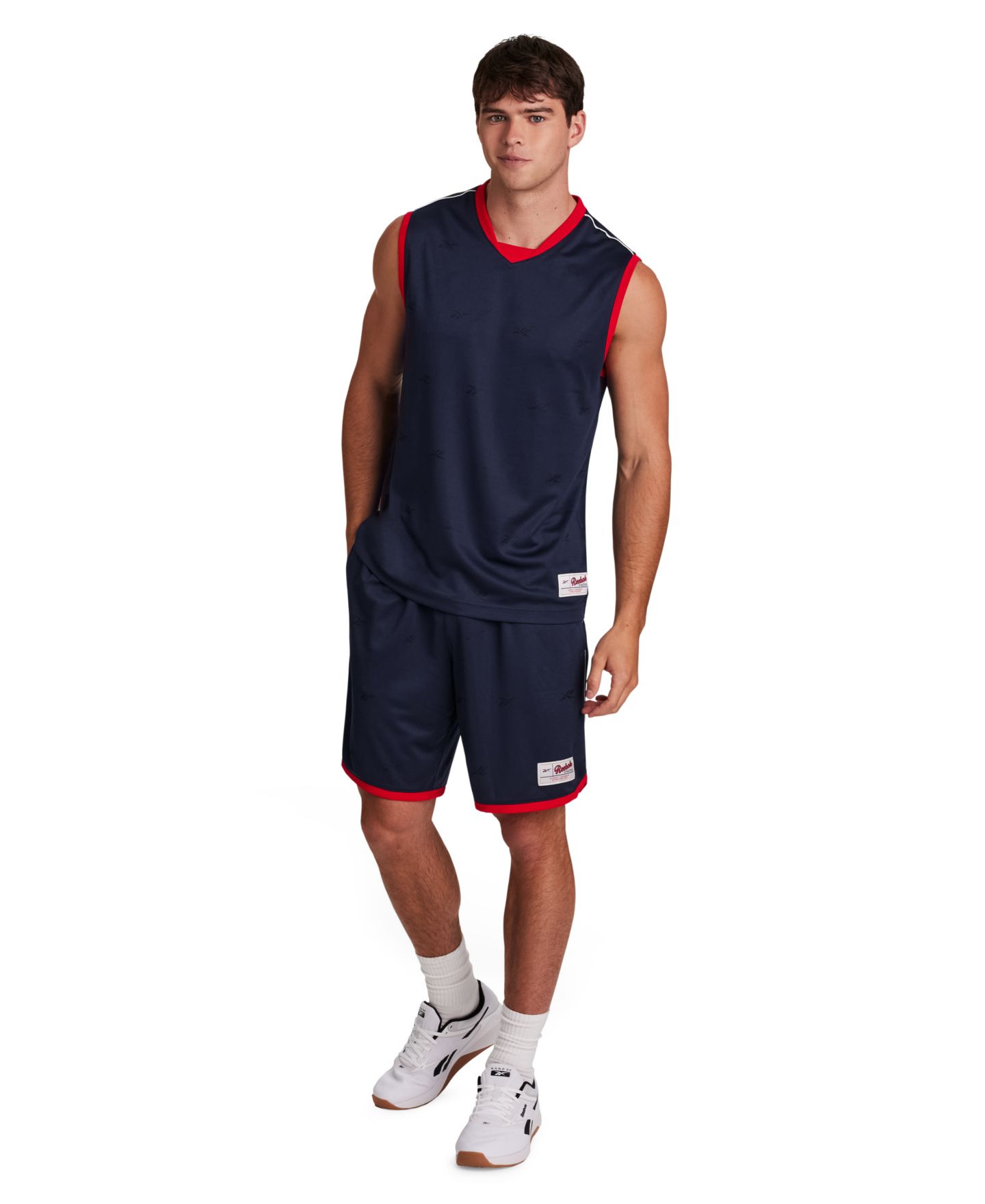 Мужской топ Reebok United V-Neck Logo Jersey, цвет: Тёмно-синий — фото 2