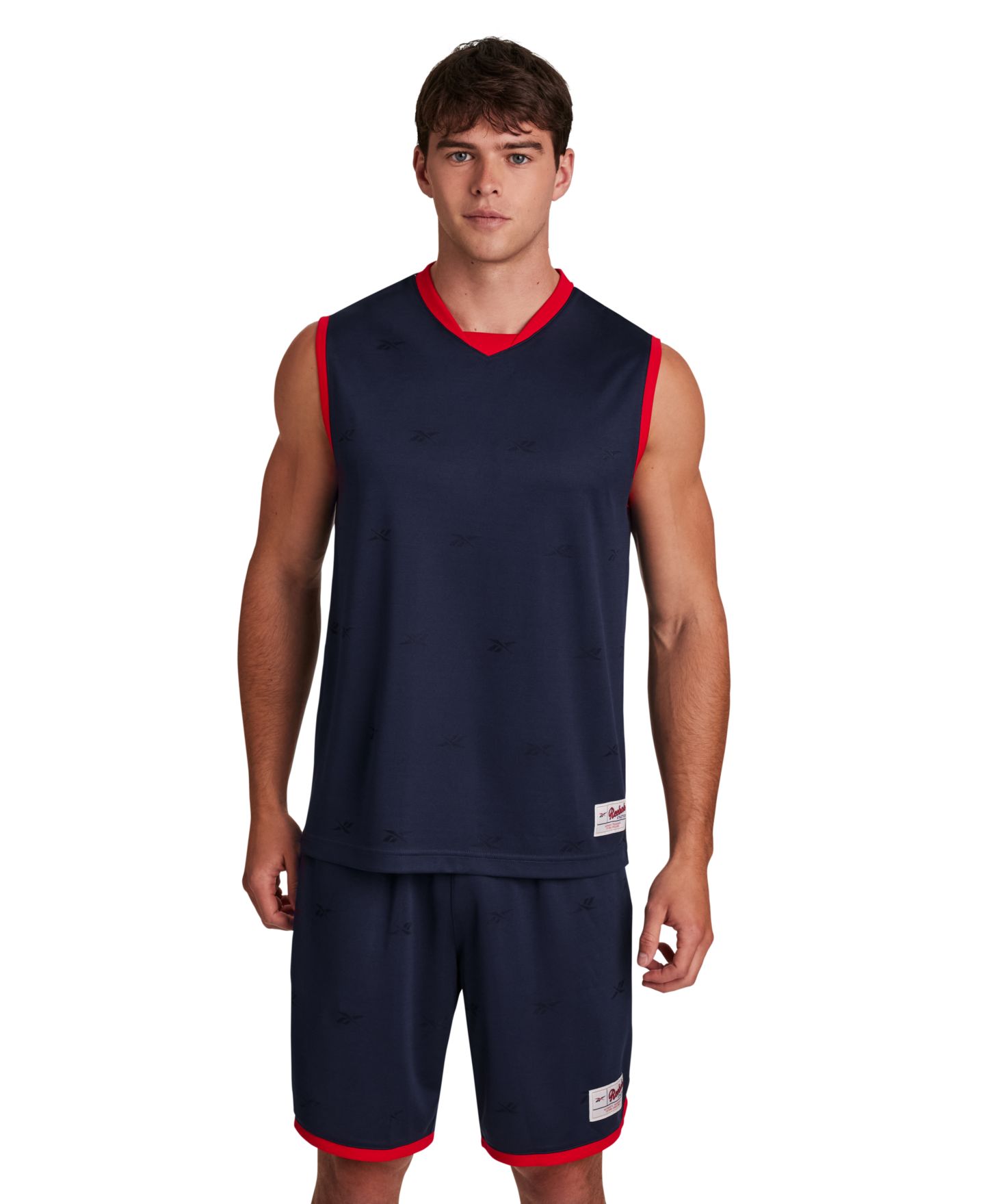 Мужской топ Reebok United V-Neck Logo Jersey, цвет: Тёмно-синий — фото 1