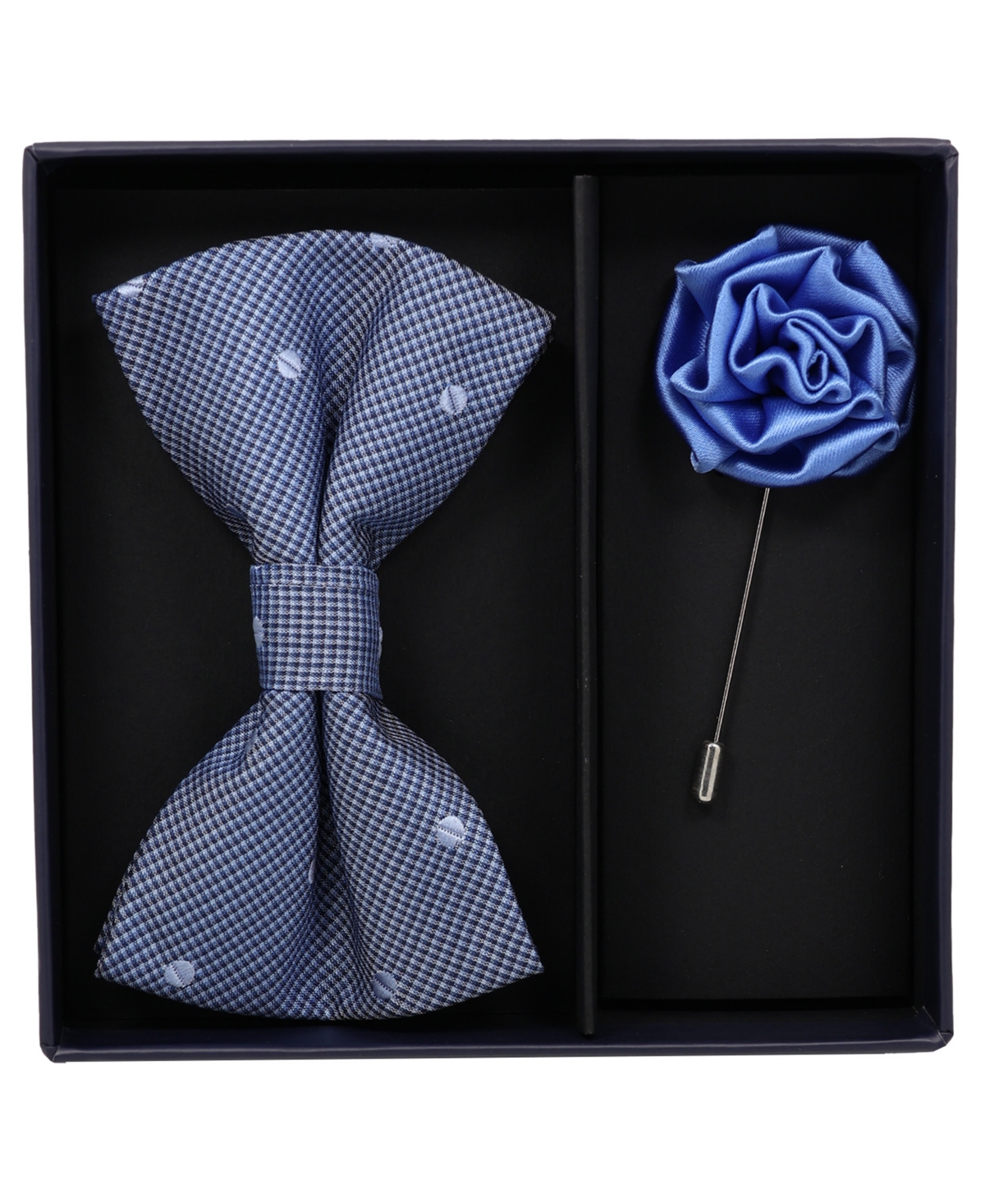 Ben Sherman Men's Pre-Tied Plaid Bow Tie and Lapel Pin, 2-Piece Set - Navy Blue