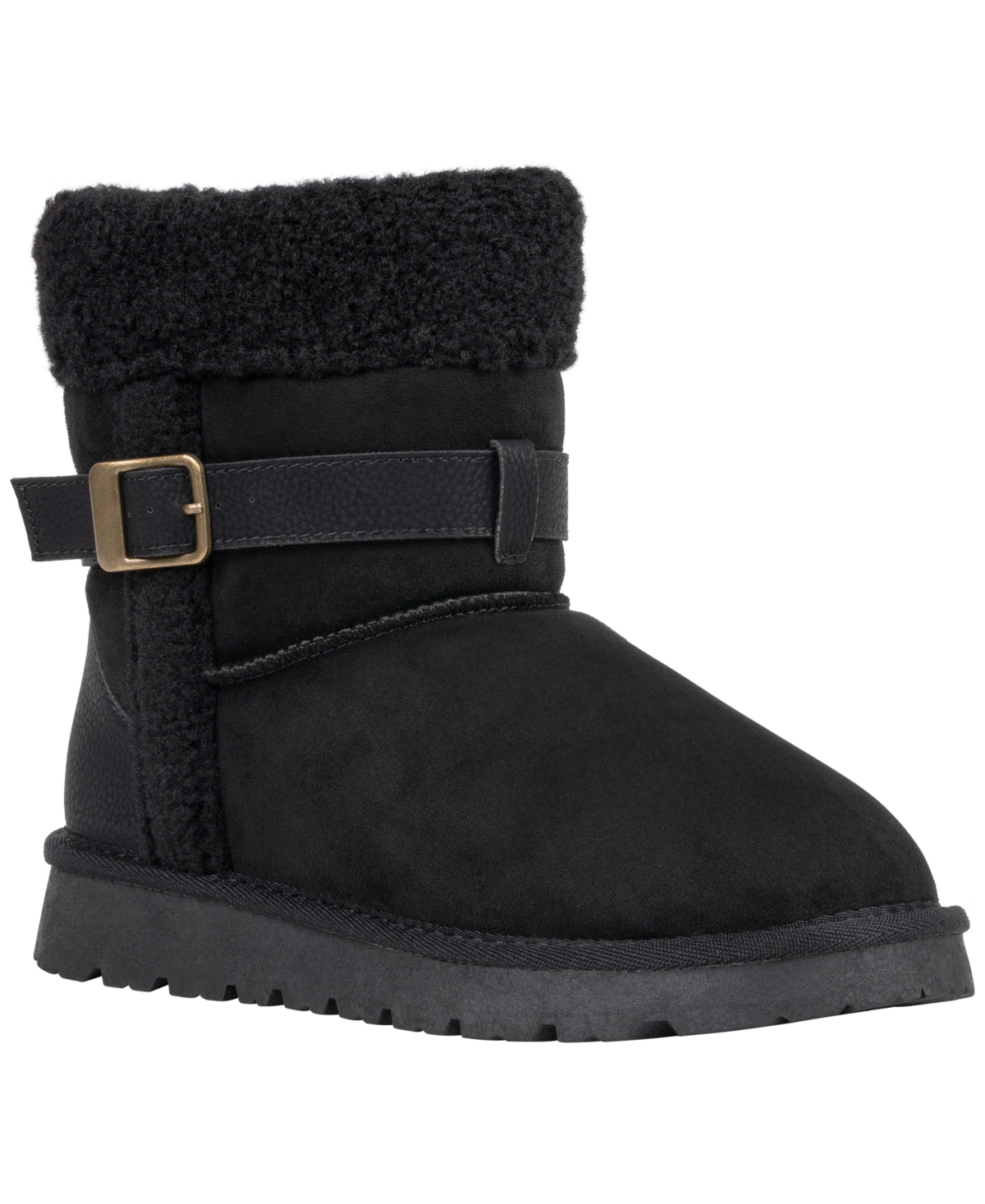 Gc Shoes Women's Derham Faux Shearling Trim Adjustable Side Buckle Round Toe Ankle Bootie