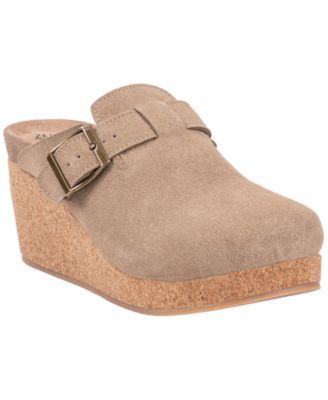Women's Madison Platform-Wedge Buckle Faux Suede Mule Clogs