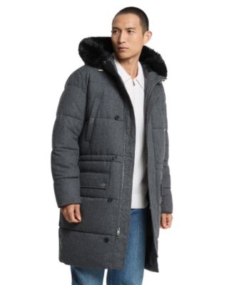 Men's Insulated Quilted Faux Fur-Trim Parka Coat