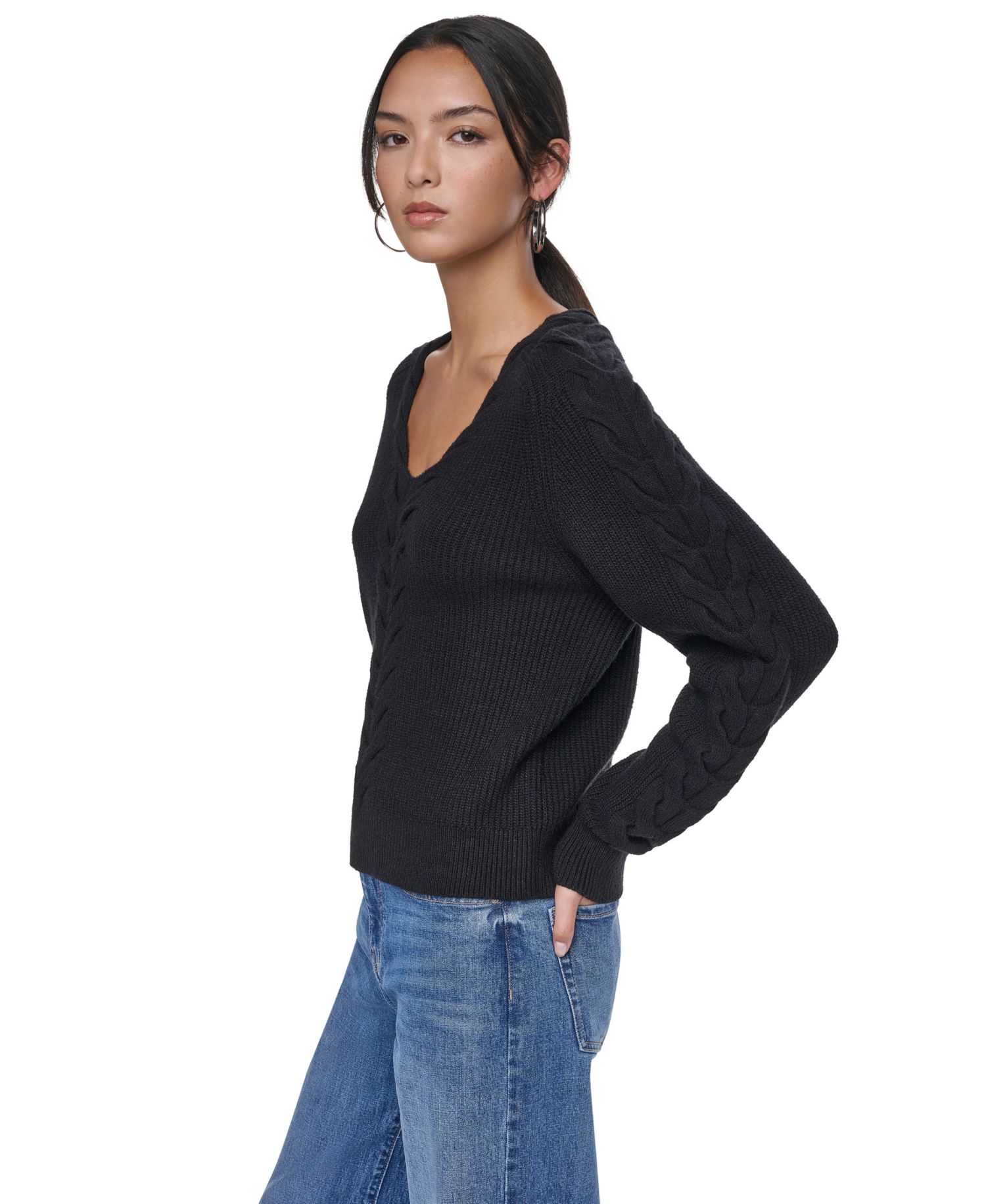 Women's Cable-Knit V-Neck Sweater