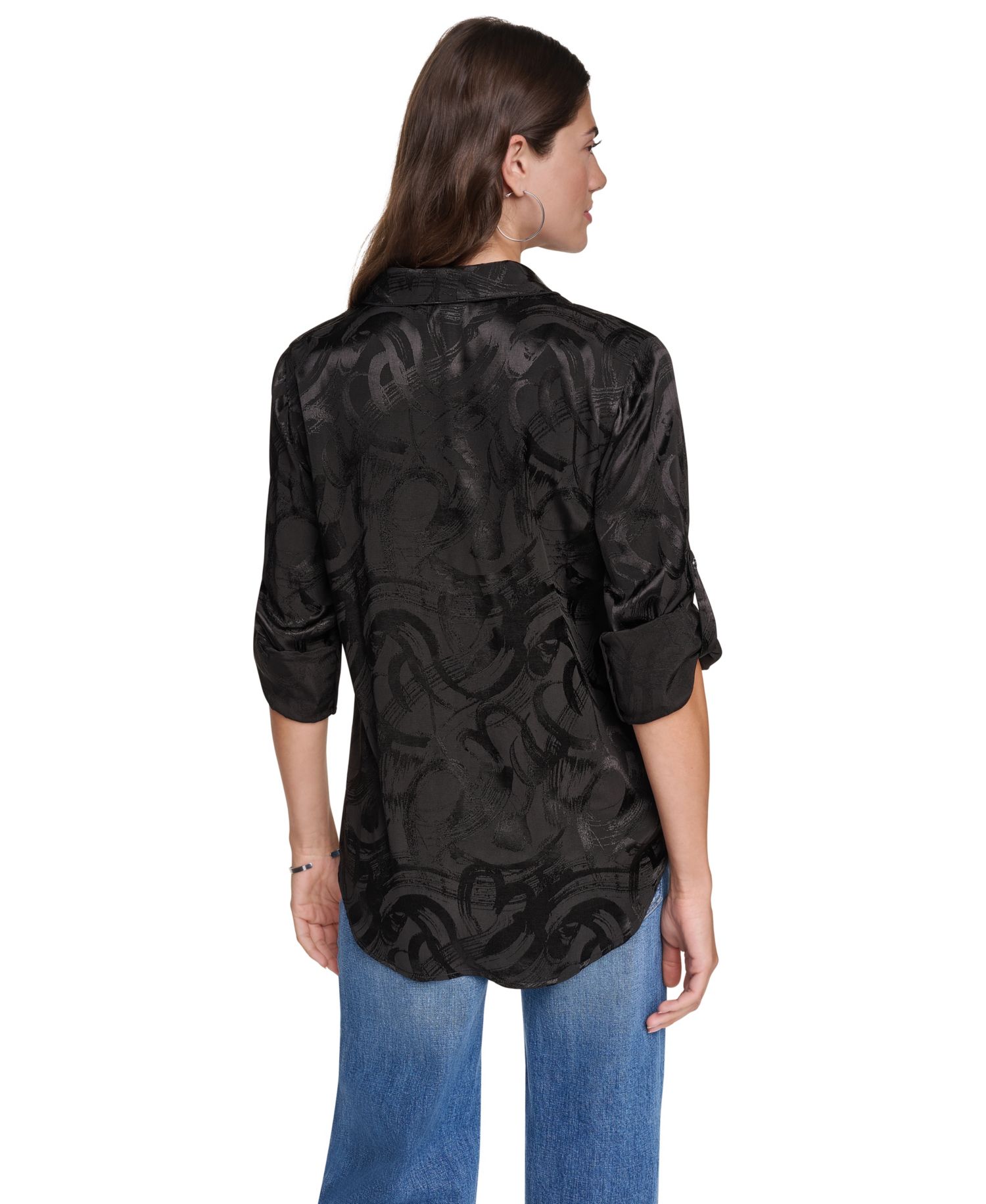 Women's Roll-Tab Jacquard Blouse
