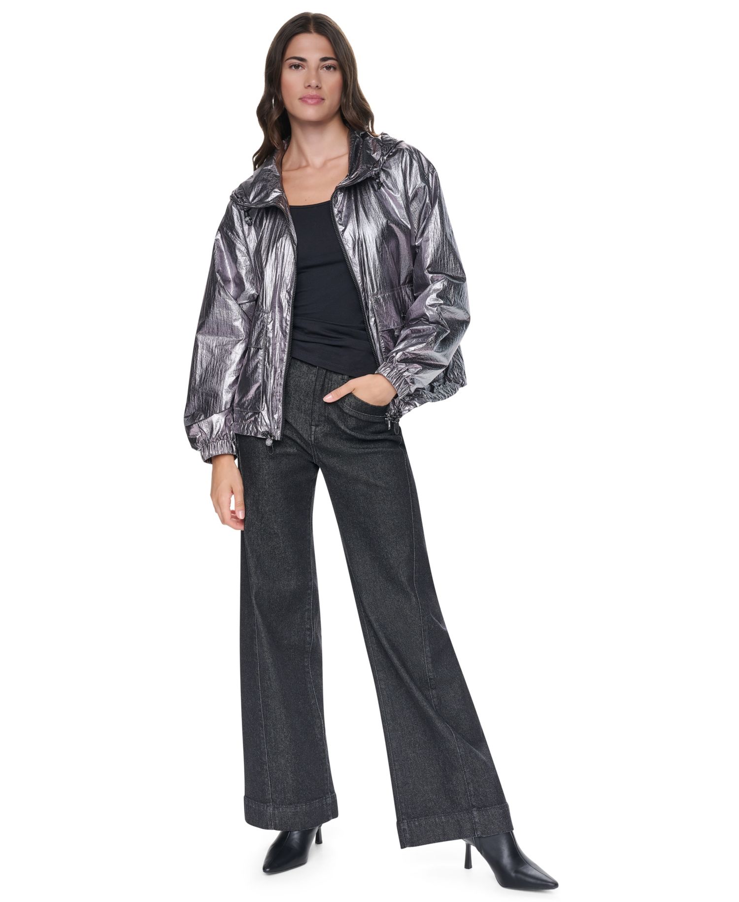 Women's Metallic Hooded Long-Sleeve Jacket
