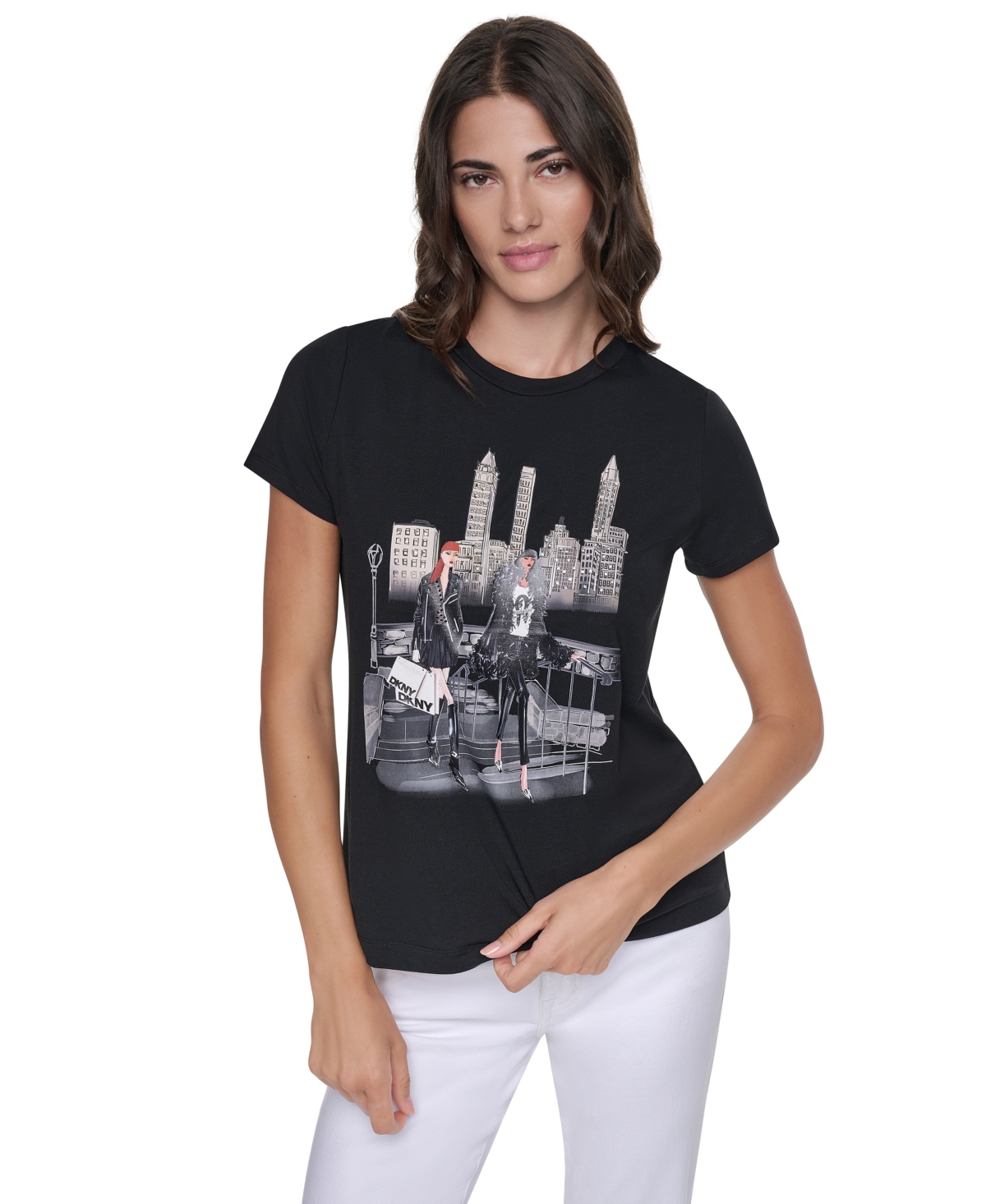 Dkny Women's Central Park Steps Conversational Crewneck Short-Sleeve T-Shirt - Black