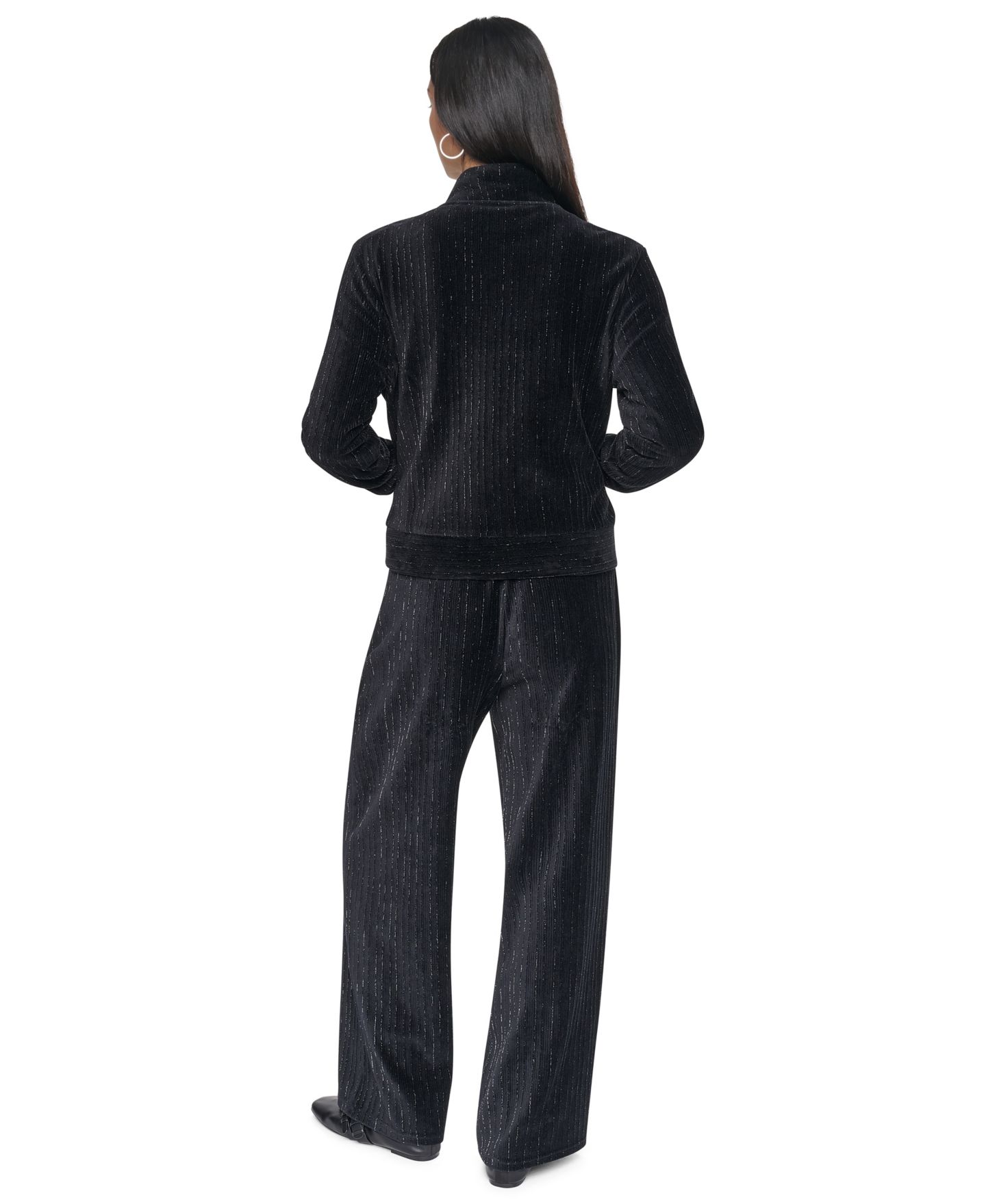Женские брюки DKNY Wide-Leg Velvet Pull-On, цвет: Чёрный — фото 5