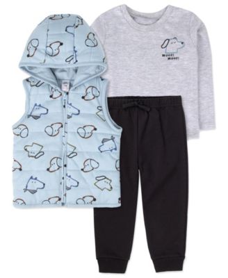 Baby Boys' Woof Long-Sleeve Dog-Graphic Hooded Tee, Vest and Jogger Pants, 3-Piece Set