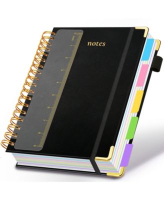 Hardcover Spiral Notebook 5 Subject College Ruled With Dividers Pen Loop