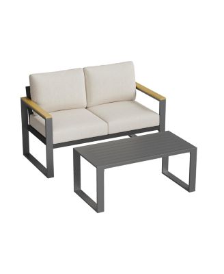 Modern Aluminum Patio Loveseat and Coffee Table Set – All-Weather Outdoor Chair with Washable Thick Cushions