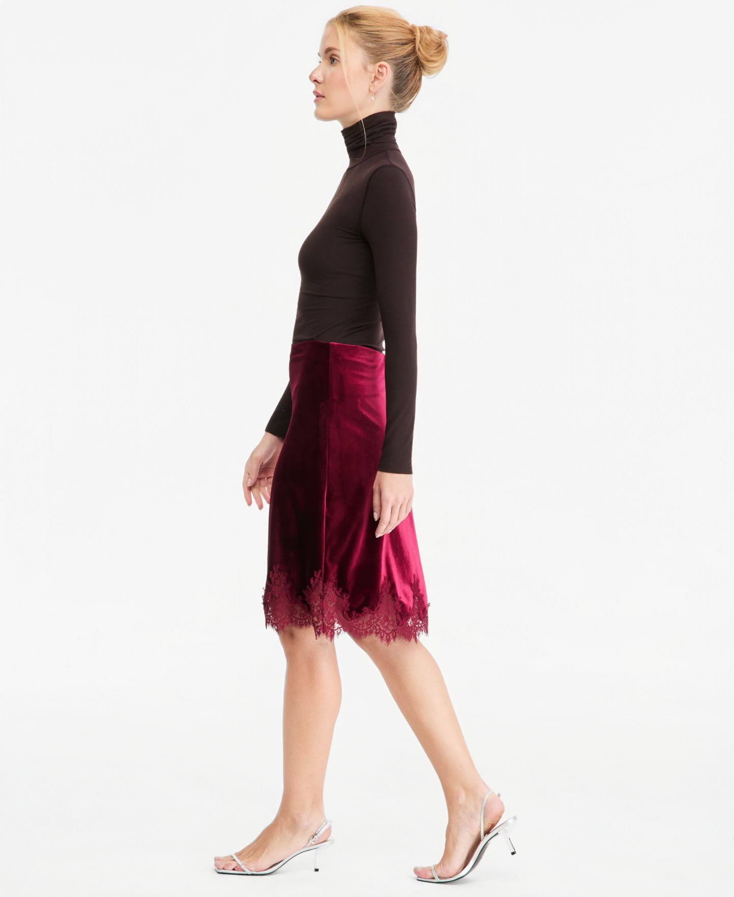 Женская юбка On 34th Velvet Lace-Trim Alt Length, цвет: Красный — фото 3