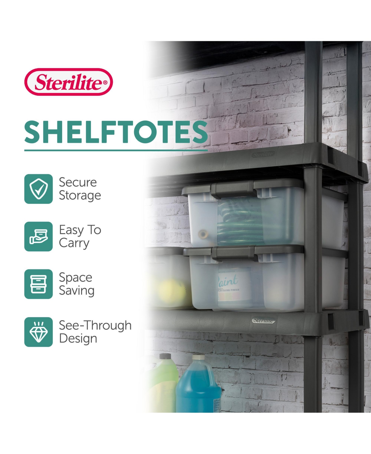 Sterilite 25 Quart Shelf Tote with Flat Gray Lid and Platinum Latches (12 Pack)