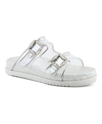 Women's Slidemein Lucite Flatform with Buckle Closure