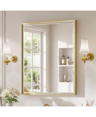 Bathroom Mirror for Over Sink with Anti-Rust Frame, Aluminum Double Beveled Frame and Tempered Glass Wall Mirror for Restroom, Farmhouse