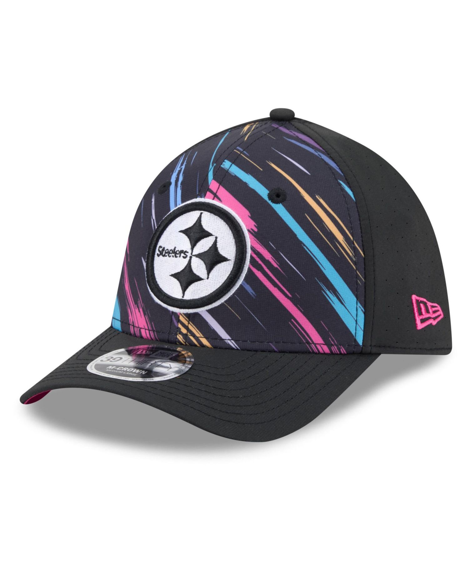 Men's Black Pittsburgh Steelers 2026 NFL Cruical Catch 39THIRTY M-Crown Stretch Hat