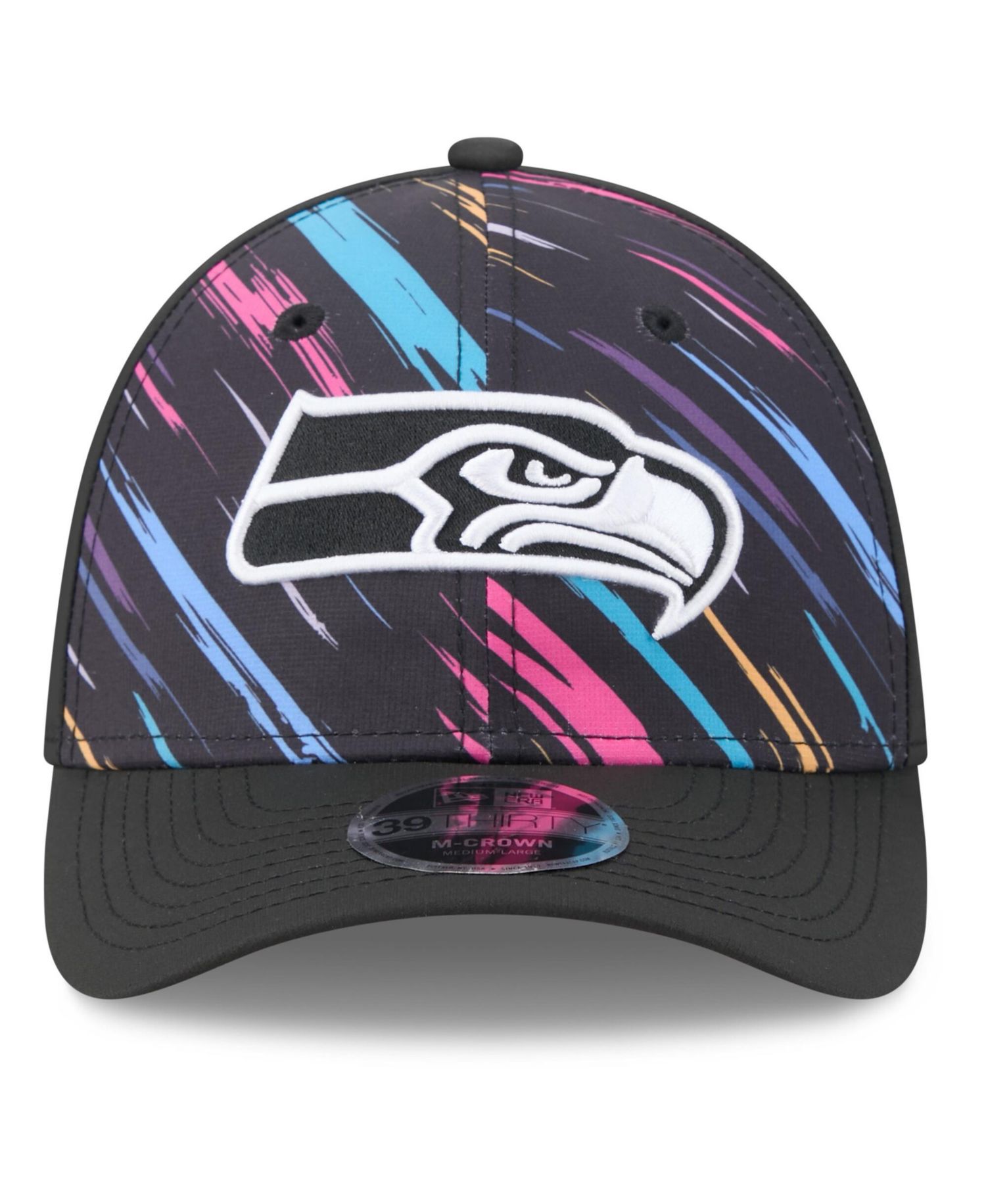 Men's Black Seattle Seahawks 2026 NFL Cruical Catch 39THIRTY M-Crown Stretch Hat