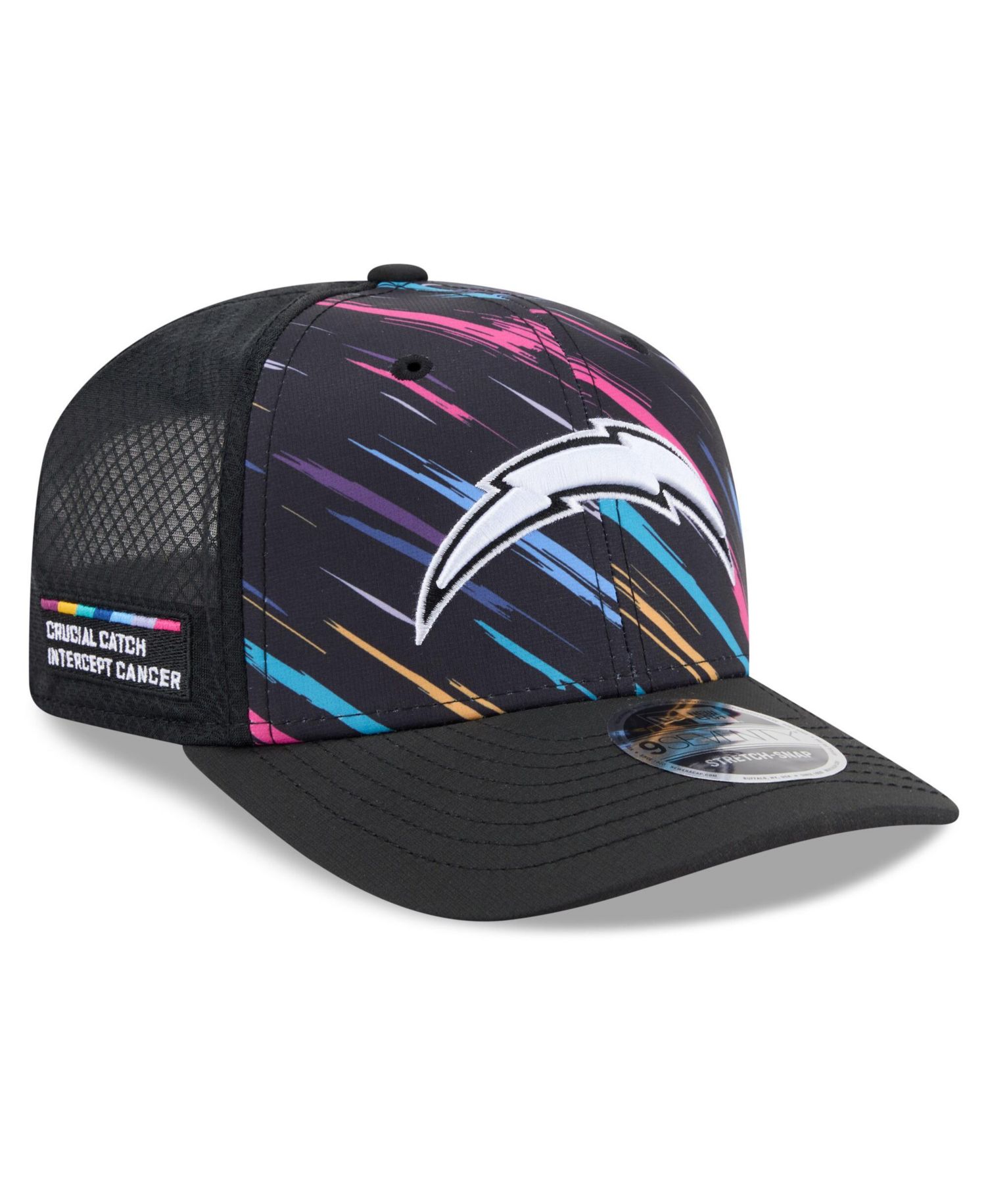 Men's Black Los Angeles Chargers 2026 NFL Cruical Catch 9SEVENTY Adjustable Trucker Hat