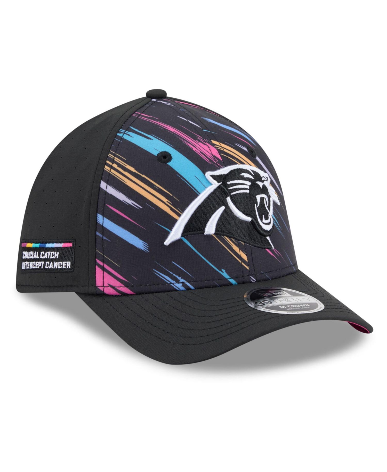 Men's Black Carolina Panthers 2026 NFL Cruical Catch 39THIRTY M-Crown Stretch Hat