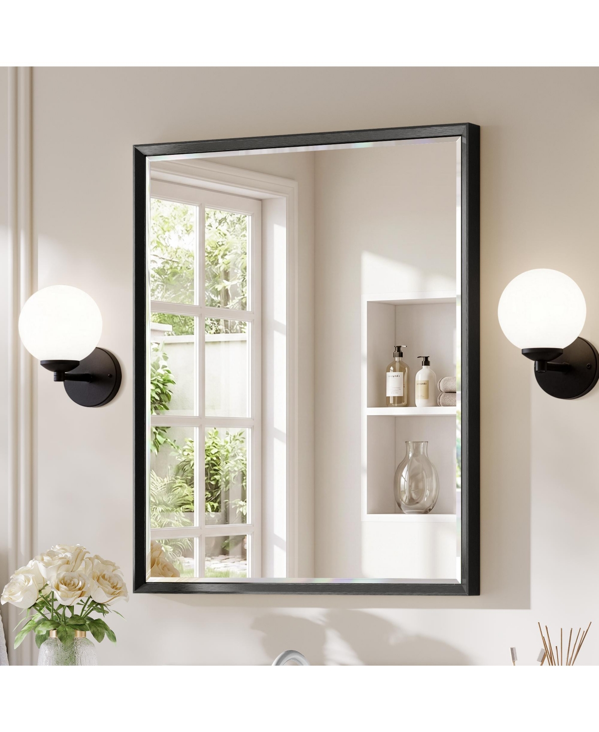 Sonkuki Bathroom Mirror for Over Sink with Anti-Rust Frame, Aluminum Double Beveled Frame and Tempered Glass Wall Restroom