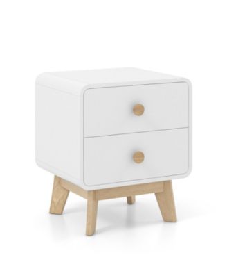 Mid-Century Nightstand with 2 Drawers and Solid Rubber Wood Legs