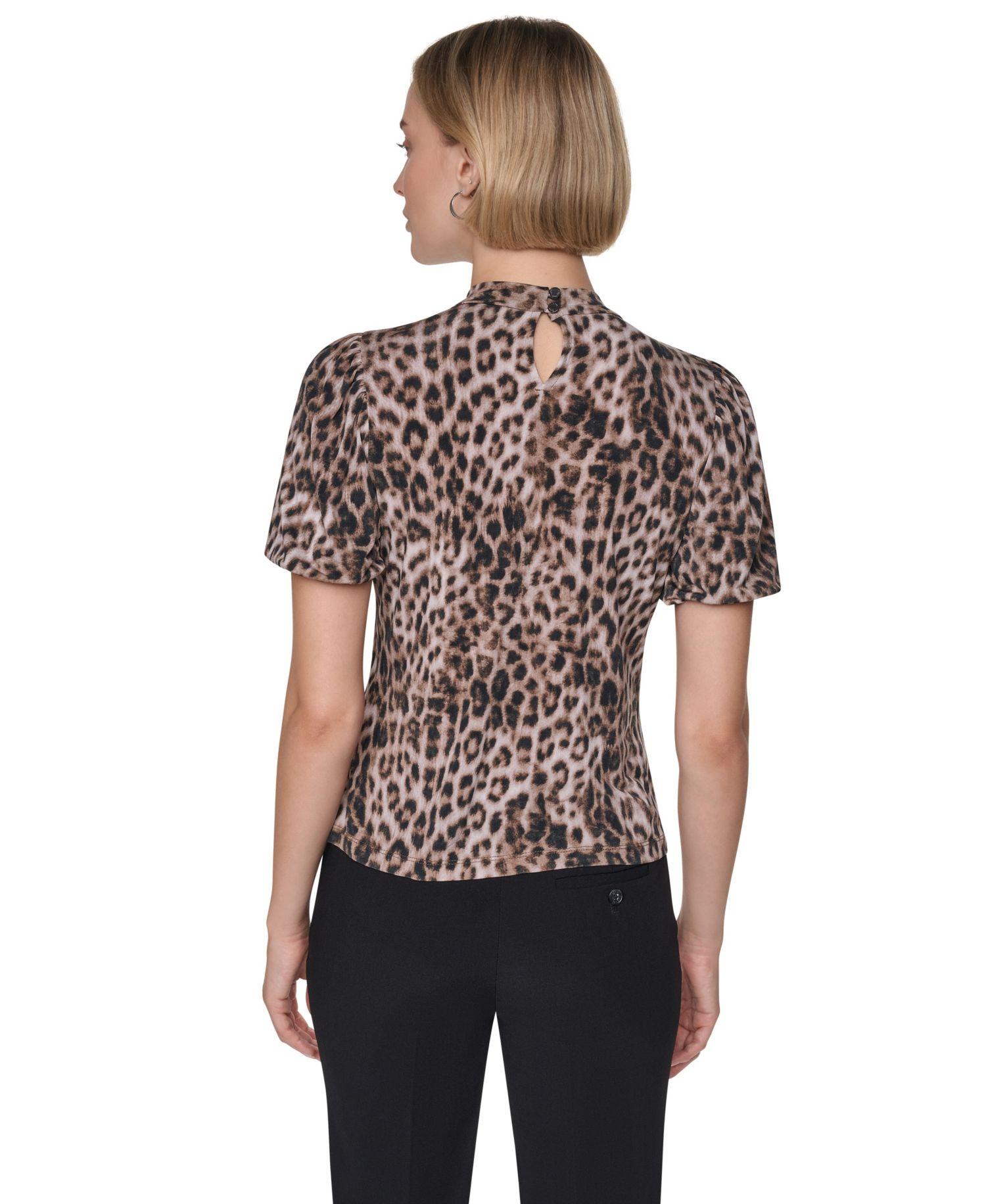 Petite Balloon-Sleeve Keyhole Blouse