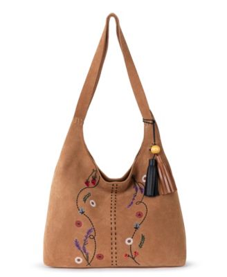 Huntley Suede Floral Embroidered Large Hobo Handbag