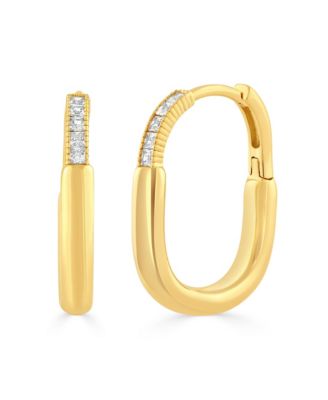 Polished and CZ Hoop Earrings