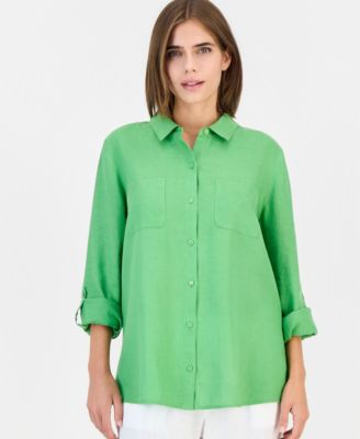 Petite Linen 3/4-Sleeve Roll-Tab Shirt