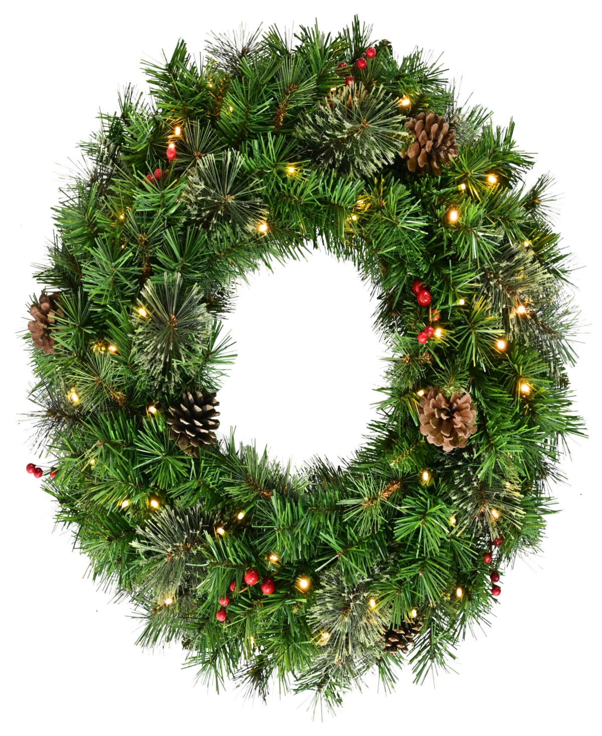Puleo International 24" Battery-Operated Pre-Lit Artificial Pine Wreath