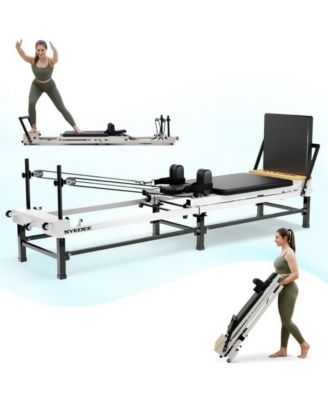 91'' Foldable Pilates Equipment for Home Workouts,Pilates Reformer Machine for Home and Gym, Pilates Exercise Jump Board, 220lbs resistance 5 Springs