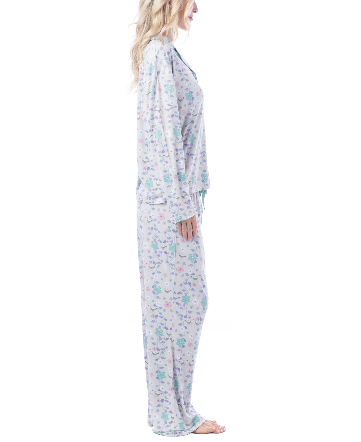 Women's Notch-Collar Long-Sleeve Print Pajama Set