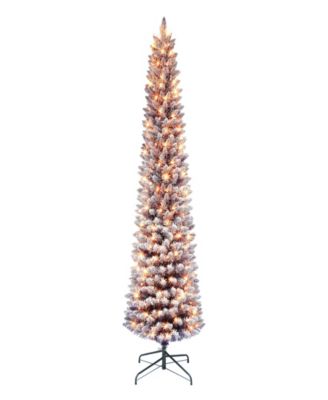 6.5' Pre-Lit Snow Flocked Pencil Christmas Tree