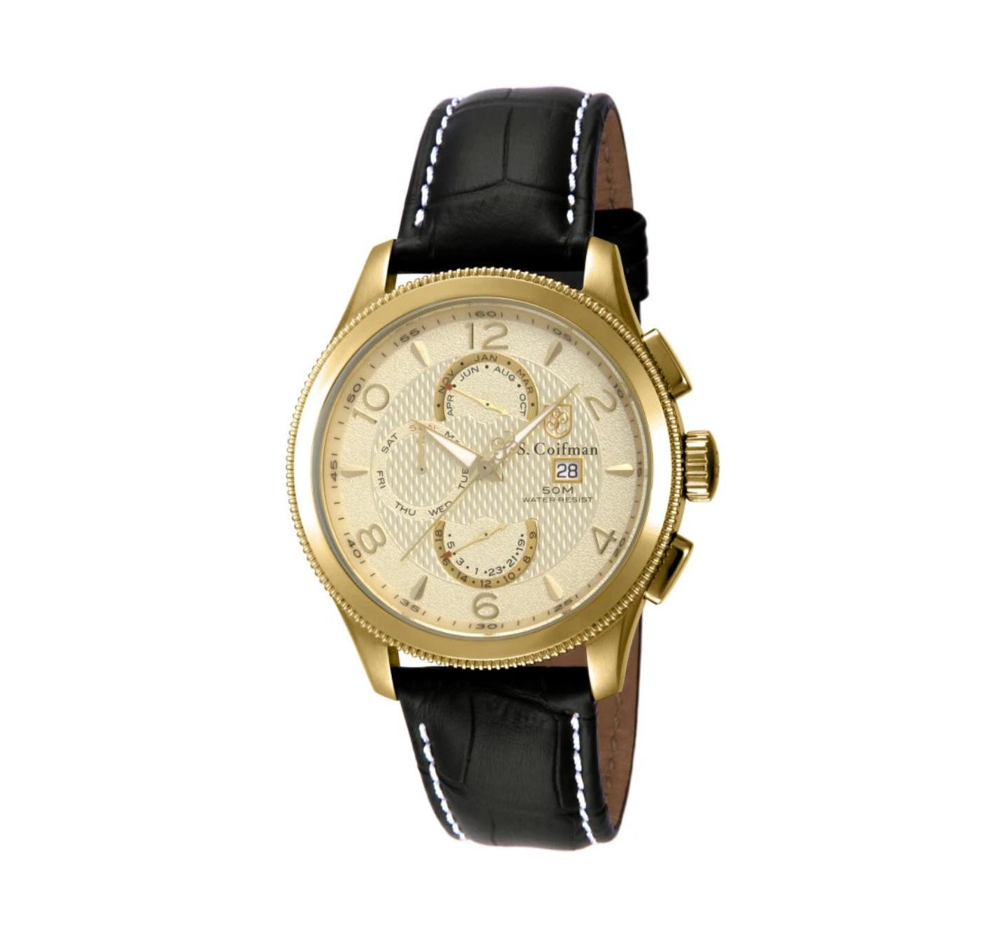 Мужские часы Invicta S.Coifman SC0107 Heritage Chronograph Leather Strap Watch, цвет: Чёрный — фото 1