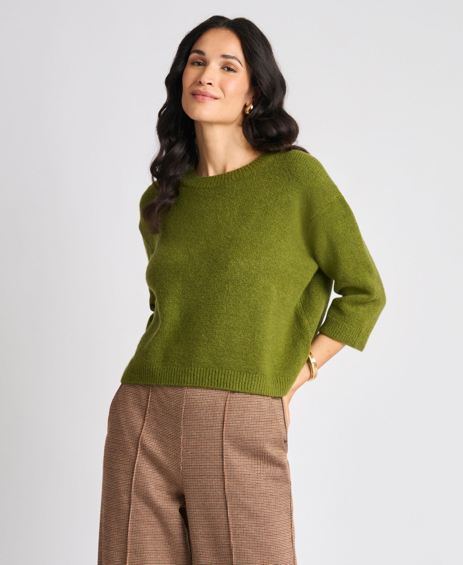 Women's 3/4-Sleeve Crewneck Pullover Sweater