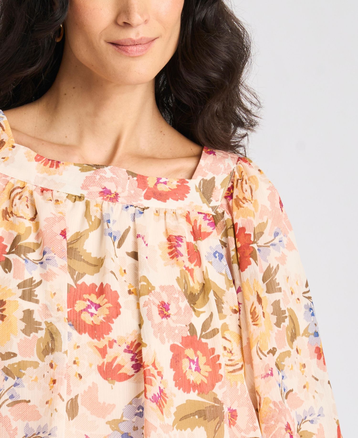 Women's Square-Neck 3/4-Sleeve Floral Blouse