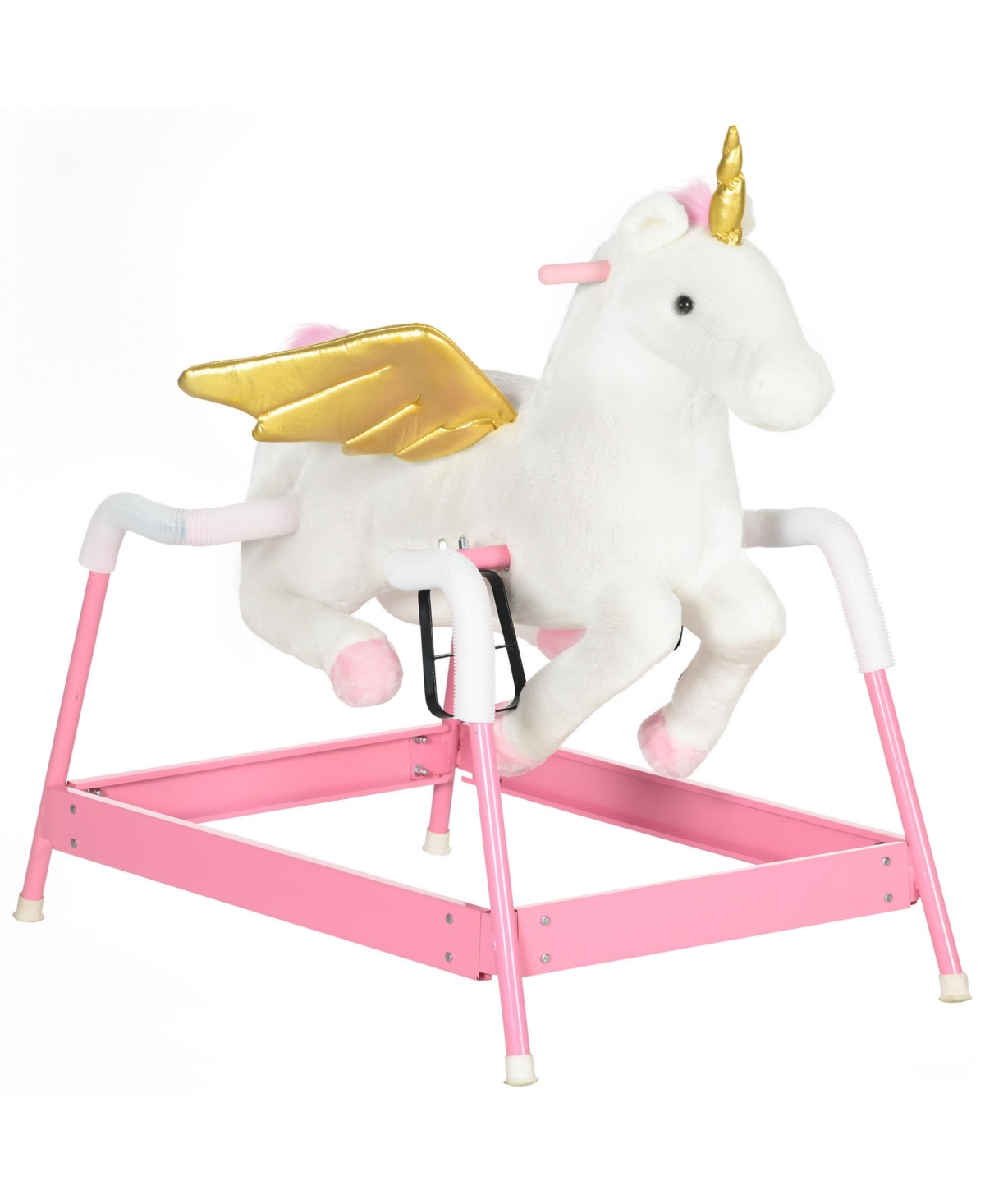 Glintex 12V Kids Electric Ride-On Horse with Sounds, Carrot Toy, Comb, Foot Pedal, Seat Storage, and Battery Power for Ages 1.5-3, Brown - Pink