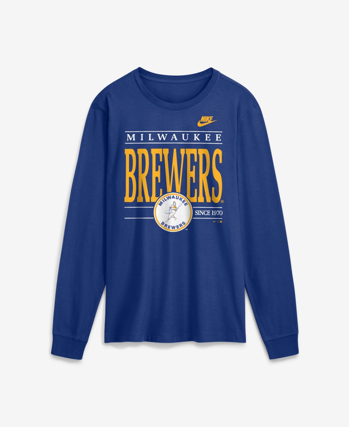 Nike Men's Milwaukee Brewers Cooperstown Long-Sleeve Screen-Print Crewneck T-Shirt