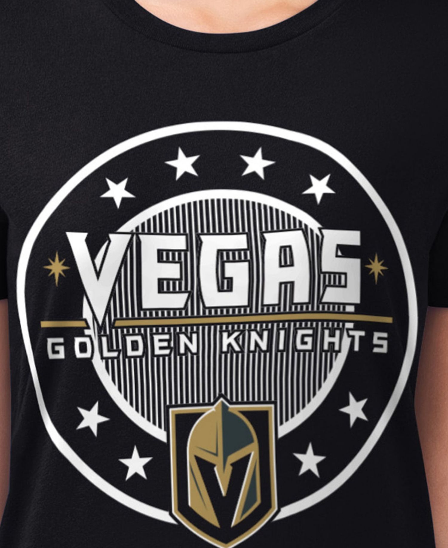 Women's Black Vegas Golden Knights Super-Slim Lightweight Pinstripe Circle Graphic T-Shirt