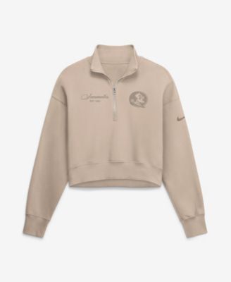 Women's Tan Florida State Seminoles Neutral Stance Collection Oversized Phoenix Fleece Cropped Quarter-Zip Sweatshirt