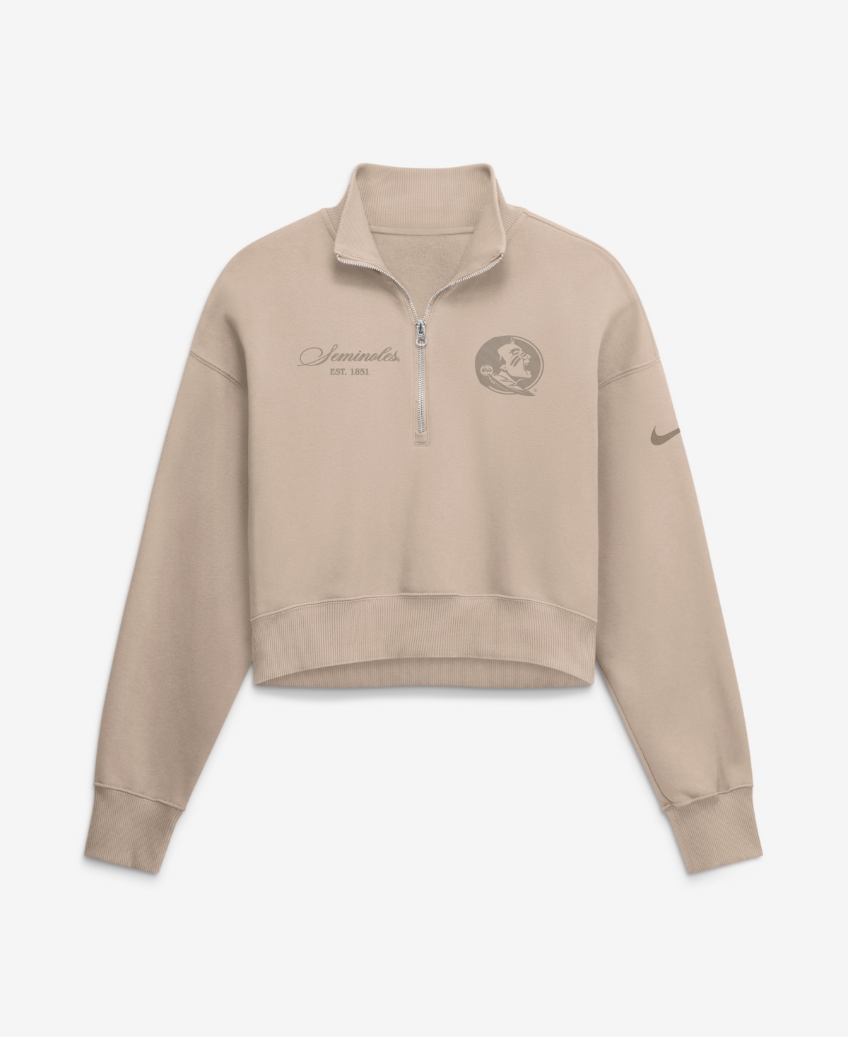 Women's Nike Tan Florida State Seminoles Neutral Stance Collection Oversized Phoenix Fleece Cropped Quarter-Zip Sweatshirt
