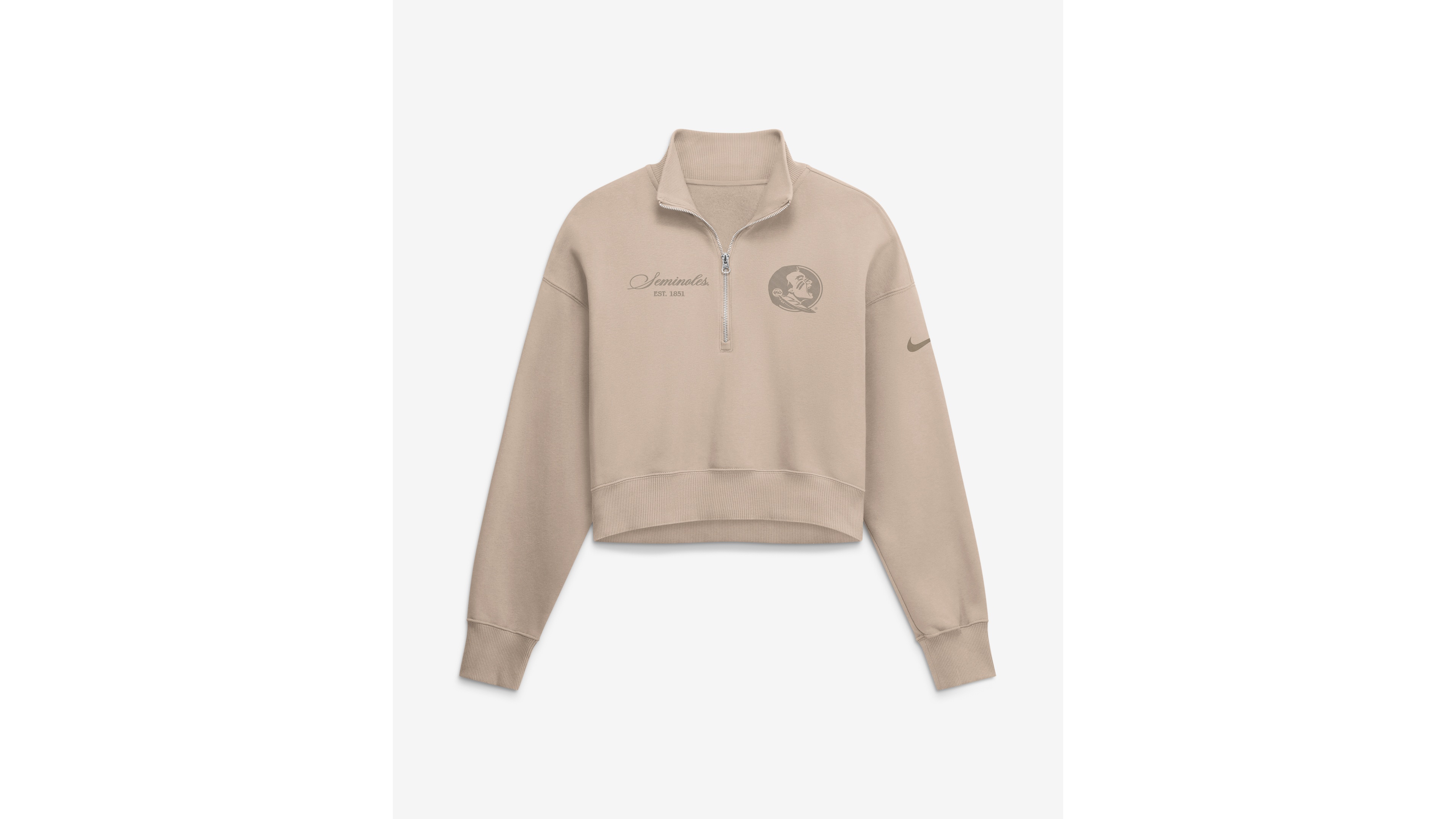 Women's Nike Tan Florida State Seminoles Neutral Stance Collection Oversized Phoenix Fleece Cropped Quarter-Zip Sweatshirt
