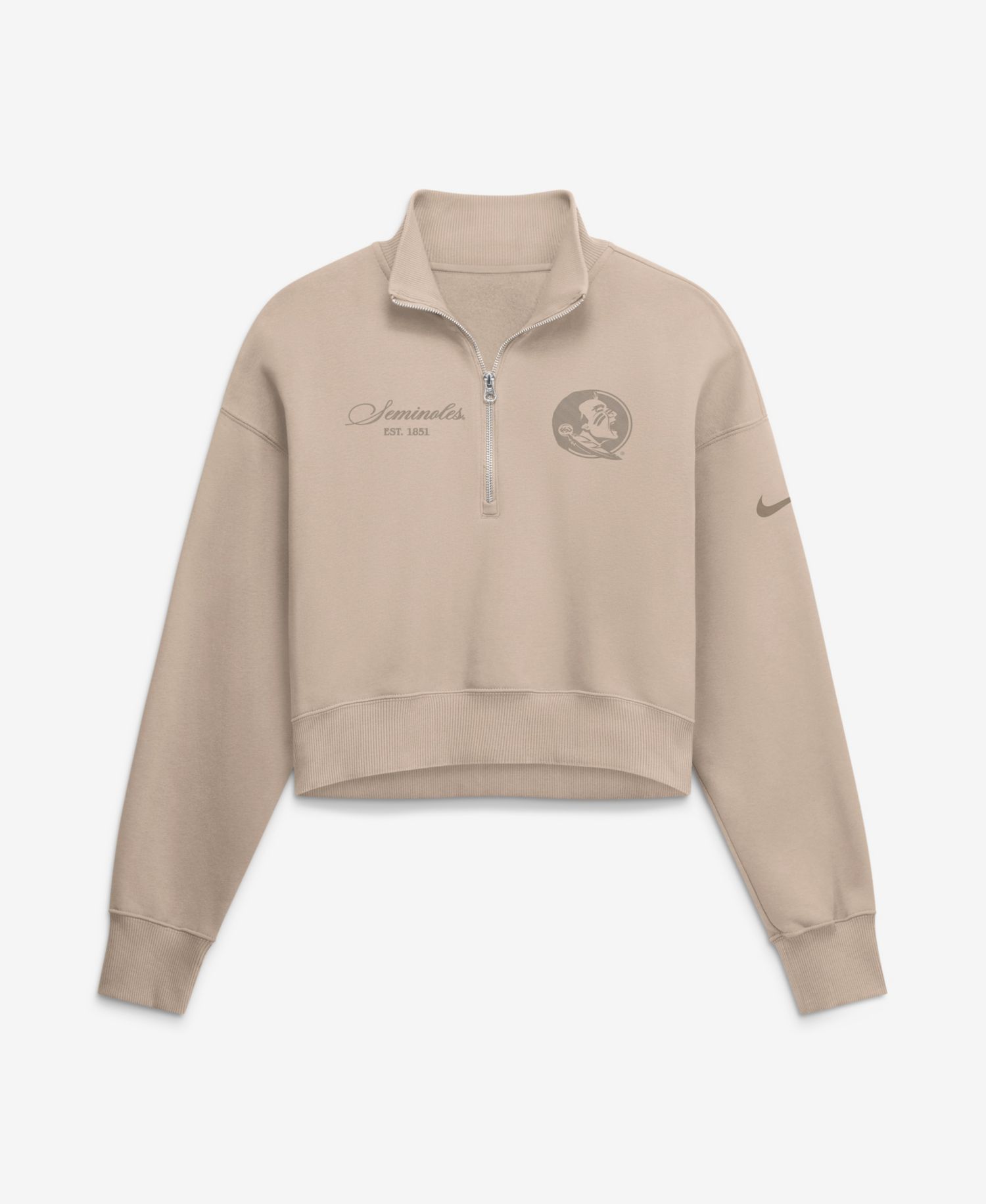 Women's Tan Florida State Seminoles Neutral Stance Collection Oversized Phoenix Fleece Cropped Quarter-Zip Sweatshirt
