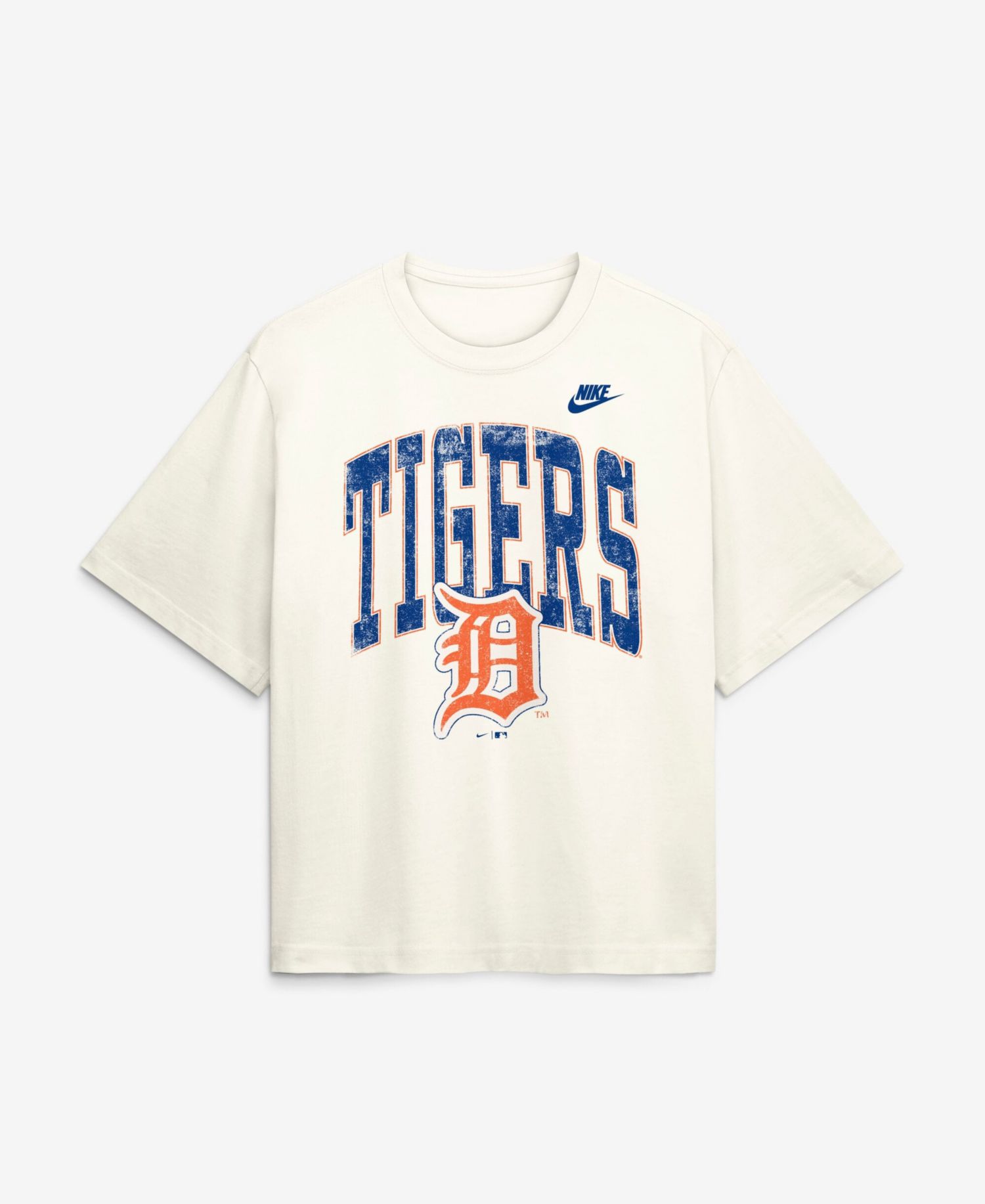 Women's Cream Detroit Tigers Arched Distressed Boxy T-Shirt