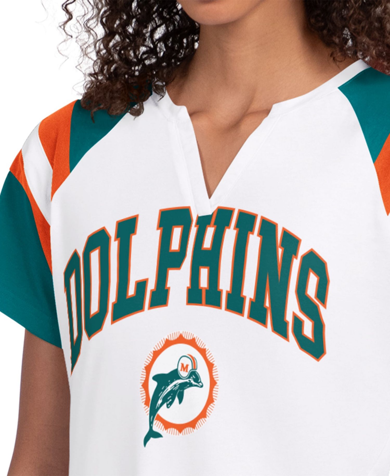 Women's White Miami Dolphins Game On Notch Neck T-Shirt