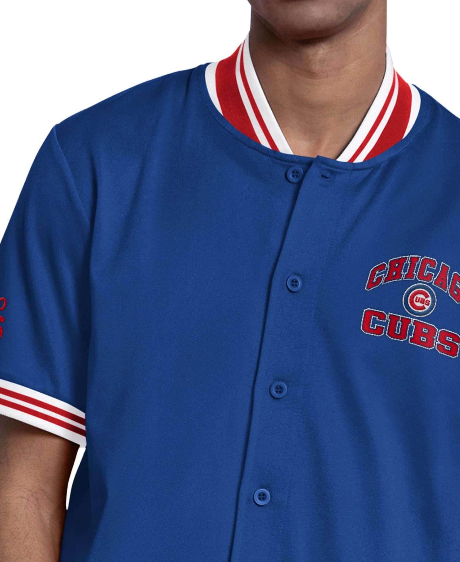 Men's Royal Chicago Cubs Button-Up Short Sleeve Jacket