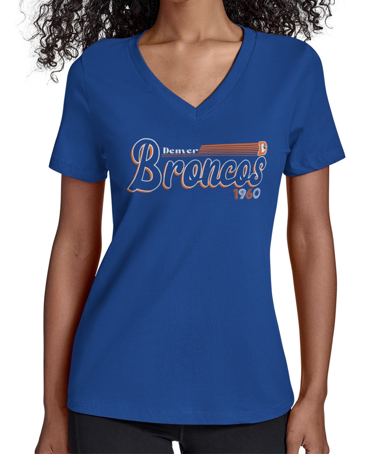 Women's Starter Royal Denver Broncos Throwback Groovy Script V-Neck T-Shirt - Royal